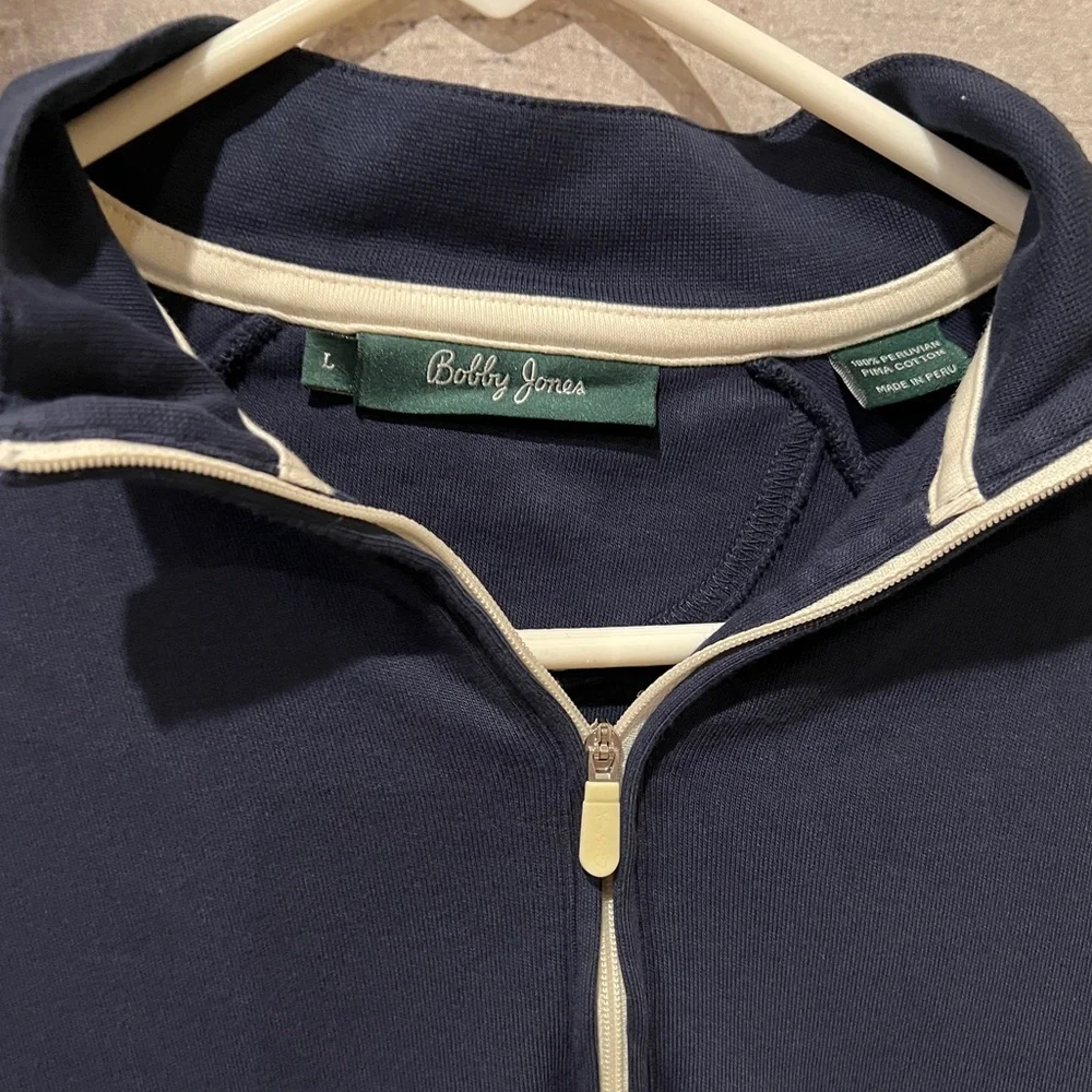 Bobby Jones Womens Fitted Golf Navy Blue Quarter Zip Pullover Top Peru Cotton - Picture 3 of 6